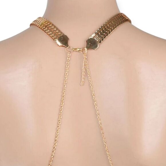 Gold Choker Multi Layered Chest Chain Body Chain Harness - NEW - Picture 2 of 4